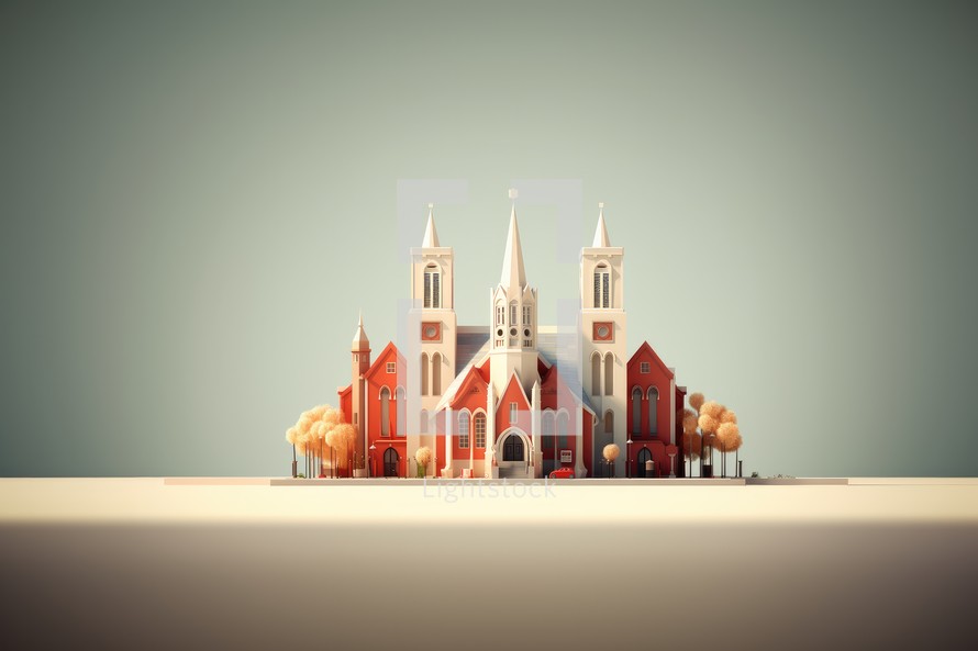 Church in the city. 3D illustration. Vintage style.