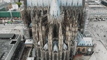 Drone footage of the German landmark, the famous Cologne Cathedral, and surrounding city.