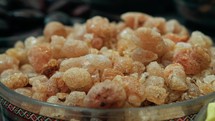 bowl of incense resin crystals