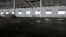 Dolly shot of an old abandoned building or warehouse