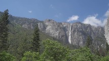 Ribbon Fall in Yosemite National Park California, Flows Off a Cliff on the West Side of El Capitan The Longest Single Drop Waterfall in North America