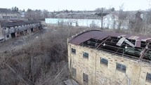 aerial view over an abandoned building 