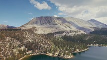 aerail view over a mountain lake 