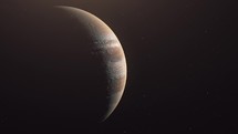 Jupiter Moving On The Dark Sky Full Of Stars. Close up, Animation	