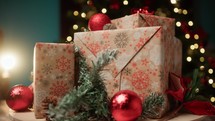 Christmas presents and ornaments moving background