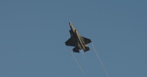 Israeli air force F-35 stealth fighter flying at high speed during an airshow.