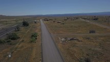 Aerial of a ghost town on the Utah plains 