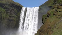 Waterfall In Iceland. Amazing View Of The Skogafoss Waterfall