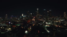 Aerial panoramic view of Los Angeles downtown at night
