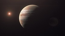 Planet Jupiter With Distant Sun Background - animation	