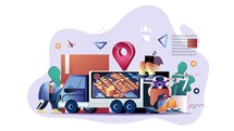 Delivery truck holding courier package, carrying container, parcel service, location, tracker, with a package, shopping, home delivery concept, 2d animation, explainer video, 2d Explainer Animation 4k
