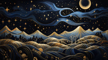 A painting of a Colorful Christmas Eve night sky with stars.