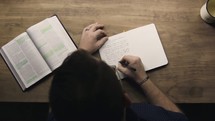 person writing in a journal 