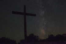 Milky Way stars beyond a cross in the night sky