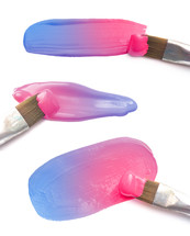 A Collection of Blue and Pink Paint Swatches with a Paint Brushes