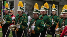A marching band in a small town parade