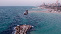 Aerial view of the coastline of the Mediterranean Sea in Israel.