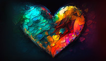 Abstract art. Colorful painting art of a heart shape. 