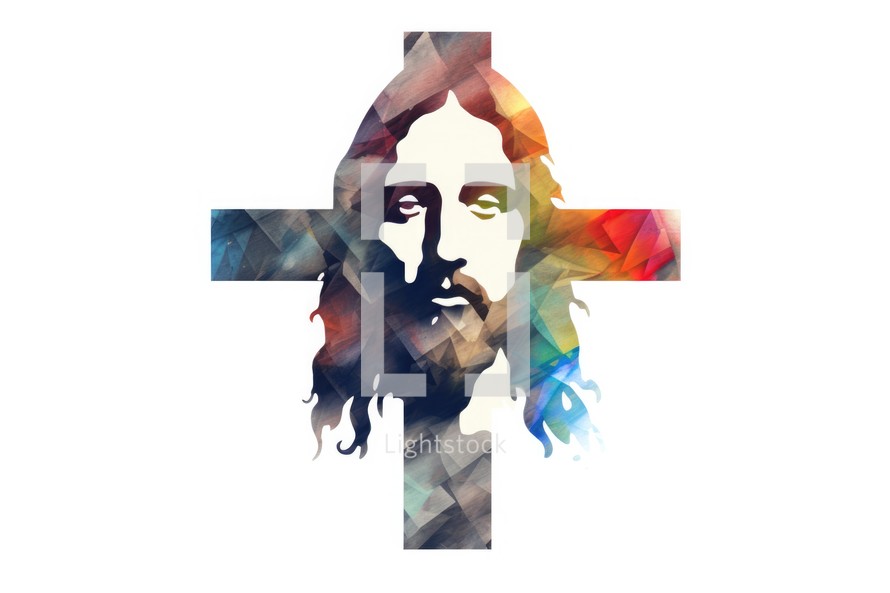 Christianity religion symbol. Polygonal Jesus Christ on white background.