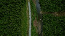 aerial view above a mountain highway 