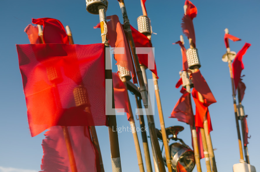 red flags on lanterns 