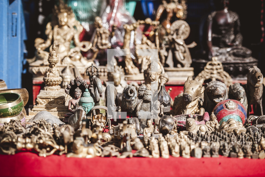 figurines in a market in Tibet