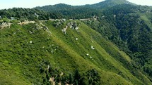 Aerial Shot Panning Across a Green Mountainside