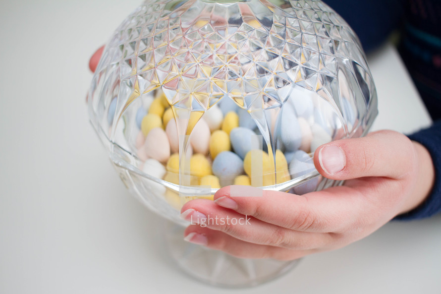 easter candy in a crystal bowl 