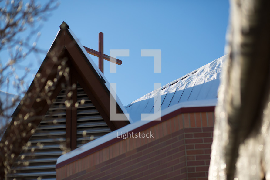 snow on a church roof 