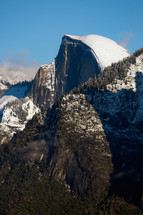 Mountain with snow and trees in Yosemite