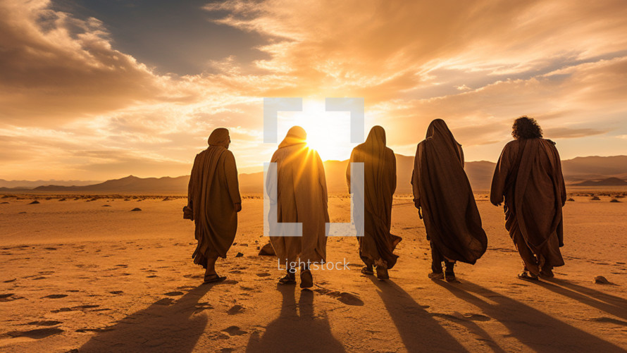 Disciples walking through the desert 