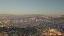 Panoramic view of Medina Old Town Fes Fez Morocco during Sunset