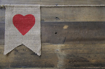valentine heart on a burlap flag 
