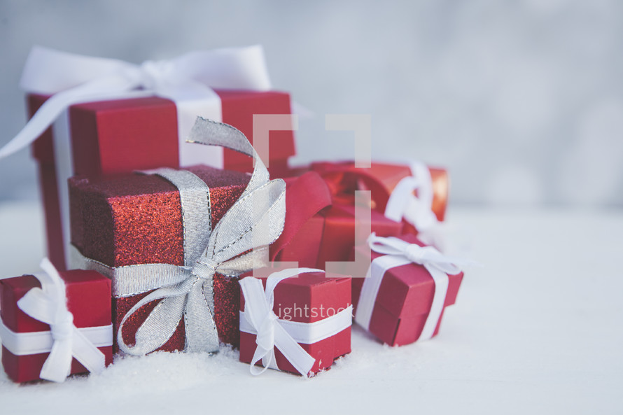 red gifts on white 
