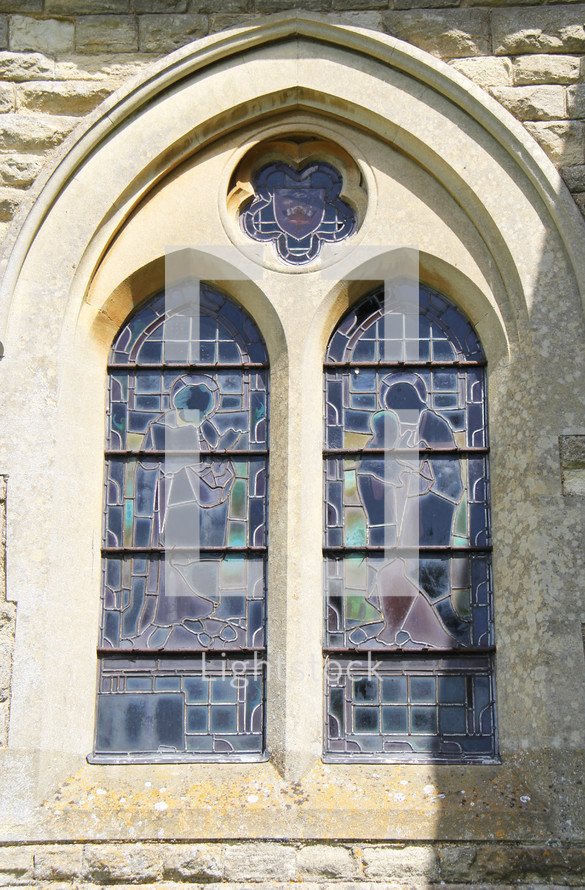 exterior of a church stained glass window 