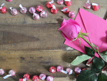 Hersey Kisses in a border and pink rose and envelope 