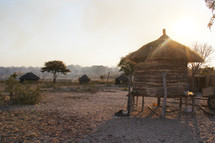 straw huts in a village 
