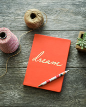 twine, dream, journal, lettering, pen, house plant 