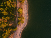 aerial view over a shore