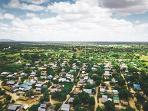 aerial view over rural homes 