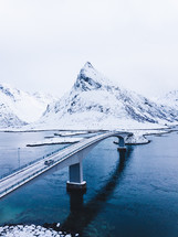 bridge across a waterway in winter 