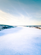 aerial view over a frozen landscape 