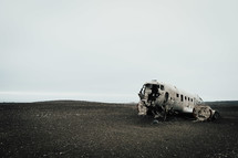 wreckage of an airplane crash site 