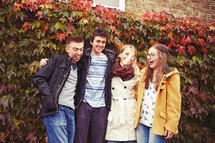 fall, ivy, youth, teens, wall, standing, friends, youth group 
