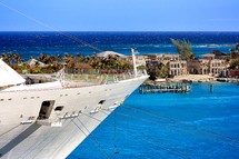 cruise ship bow and island