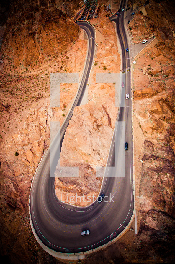 curve in a highway leading to the Hoover Dam