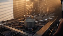 The magic of the morning lights in a restaurant kitchen