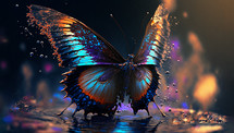 Abstract painting concept. Colorful art of a butterfly sitting on flower. 