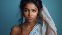 Portrait of beautiful young indian african woman looking in camera.