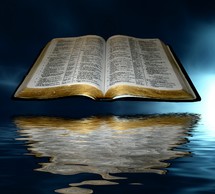 open Bible floating over water